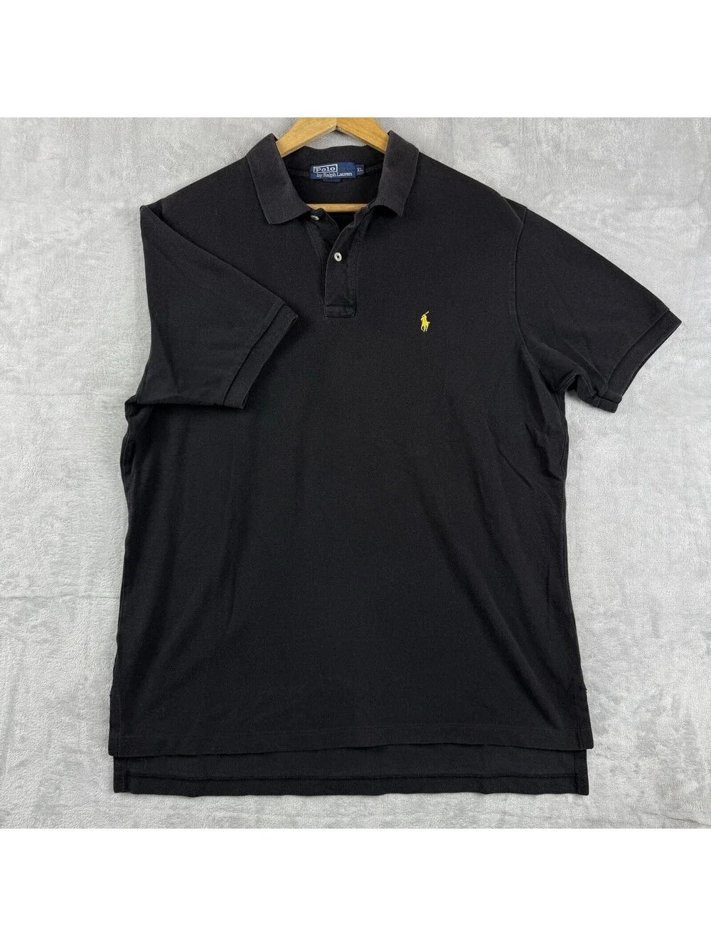 Polo Ralph Lauren Black Short Sleeve Polo Shirt Yellow Pony Logo Classic Men XL